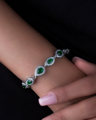 Silver Zircon Green Stone Drop Bracelet