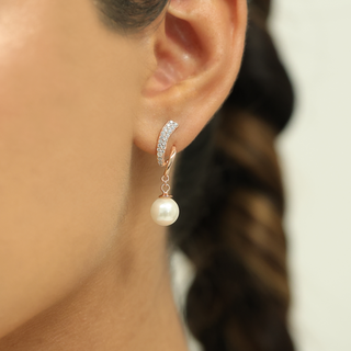 Rose Gold Zircon Drizzle Pearl Earrings