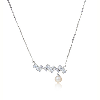 Silver Zircon Pearl Necklace