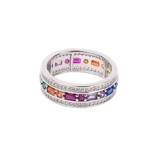 Silver Multi Color Zircon Studded Ring
