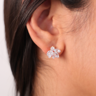 Silver Rose Gold Glass Bead Earrings