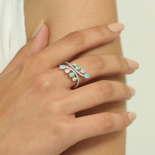 Silver Pastel Color Zircon Ring