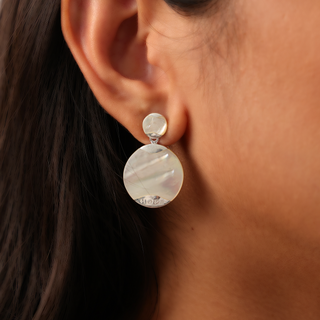 Silver Transparent Circular Pebble Earrings