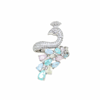Silver Multicolour Zircon Peacock Ring