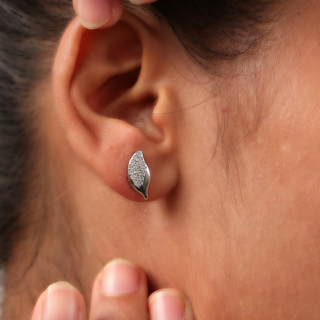Silver Zircon Leaf Stud Earrings