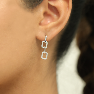 Silver Zircon Chain Stud Earrings