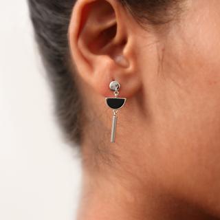 Silver Black Semicircular Line Earrings