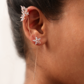 Rose Gold Star Chain Ear Cuff Earrings