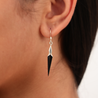 Silver Black Pebble Boho Earrings