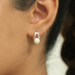 Rose Gold Zircon Pearl Stud Earrings