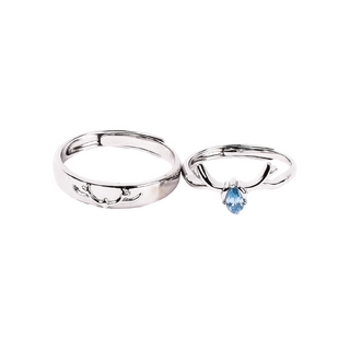 Silver Buckthorn Sky Blue Stone Couple Ring