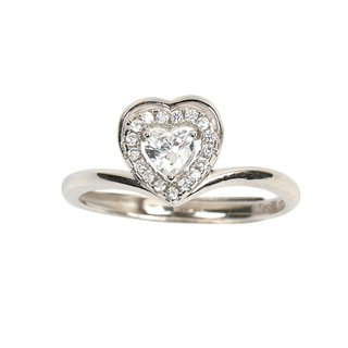 Silver Zircon Crown Heart Ring