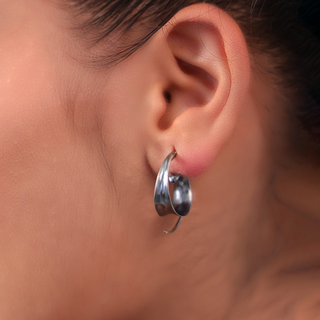Silver Oxidised Snail Hoop Earrings