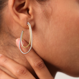 Silver Dual Tone Semi Oval Hoops