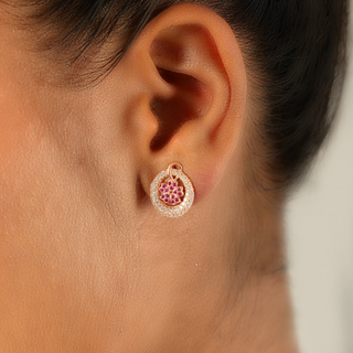Rose Gold Zircon Halo Stud Earrings