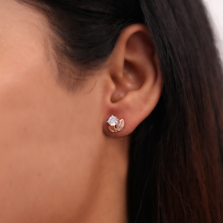 Rose Gold Lotus Zircon Stud Earrings