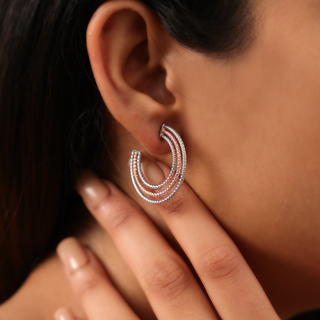 Silver Dual Tone Semi Hoop Earrings