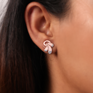 Rose Gold Peacock Feather Stud Earrings