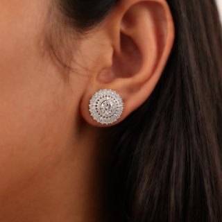Silver Zircon Round Stud Earrings