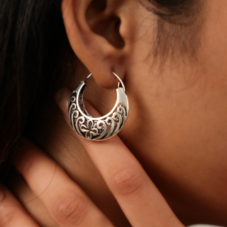 Oxidised Silver Impressions Hoops