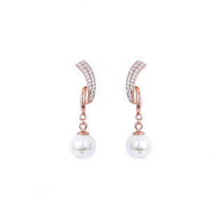 Rose Gold Zircon Drizzle Pearl Earrings