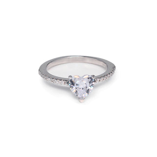 Silver Zircon Heart Solitaire Ring
