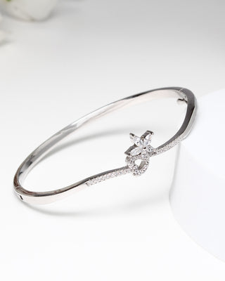Silver Zircon Heart Flower Kada
