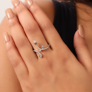 Silver Zircon Bloooming Flower Ring