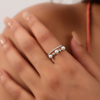 Silver White Pearl Zircon Ring