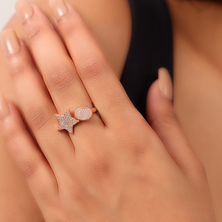 Rose Gold Star Moon Ring