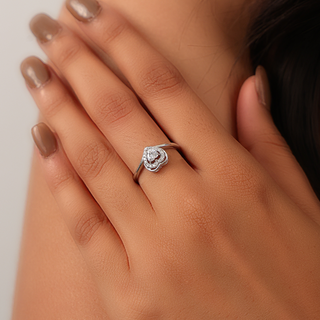 Silver Zircon Crown Heart Ring