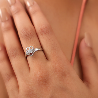 Silver Sober Flower Spin Ring