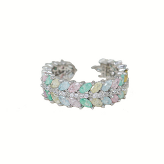 Silver Pastel Colour Leafy Ring