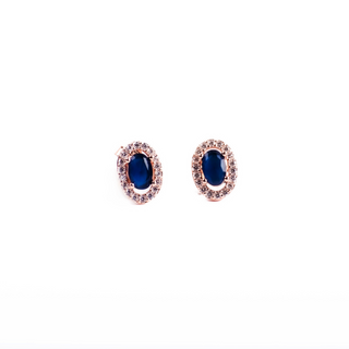 Rose Gold Oval Blue Stone Stud Earrings