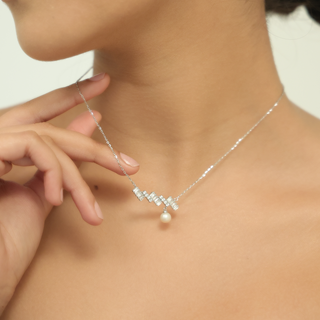Silver Zircon Pearl Necklace