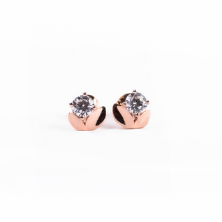 Rose Gold Lotus Zircon Stud Earrings