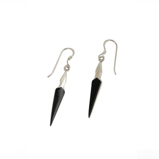 Silver Black Pebble Boho Earrings