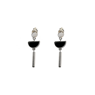 Silver Black Semicircular Line Earrings