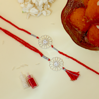 Silver Bhai Bhabhi Floral Rakhi
