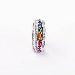 Silver Multi Color Zircon Studded Ring