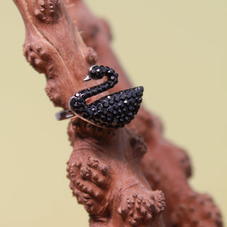Silver Swan Black Stone Ring