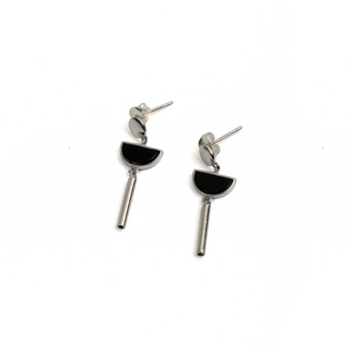 Silver Black Semicircular Line Earrings