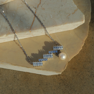 Silver Zircon Pearl Necklace