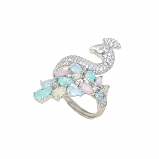 Silver Multicolour Zircon Peacock Ring