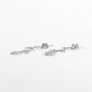 Silver Zircon Flower Leaf Earrings