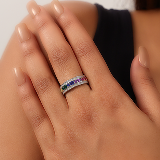 Silver Multi Color Zircon Studded Ring