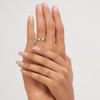 Silver Buckthorn White Stone Couple Ring