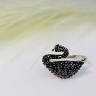 Silver Swan Black Stone Ring