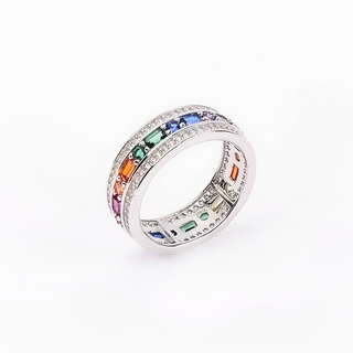Silver Multi Color Zircon Studded Ring