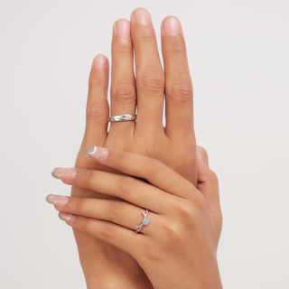 Silver Buckthorn Sky Blue Stone Couple Ring